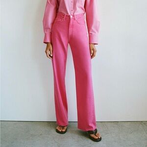 Zara Hi-Rise Wide Leg Pink Full Length Jeans